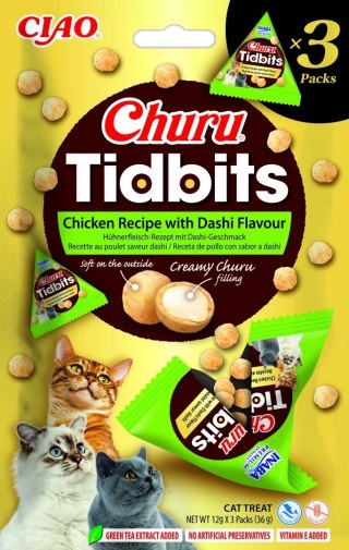 Inaba Churu TIDBITS przysmak z kremowym nadzieniem kurczak z bulionem dashi 3x12g