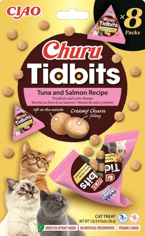 Inaba Churu TIDBITS przysmak z kremowym nadzieniem tuńczyk i łosoś 8x12g