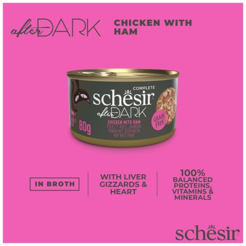 Schesir After Dark kurczak z szynką w bulionie, 80 g
