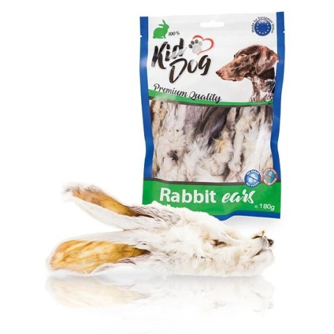 KIDDOG suszone uszy królicze ze skórą 180g