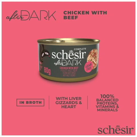 Schesir After Dark kurczak z wołowiną w bulionie, 80 g