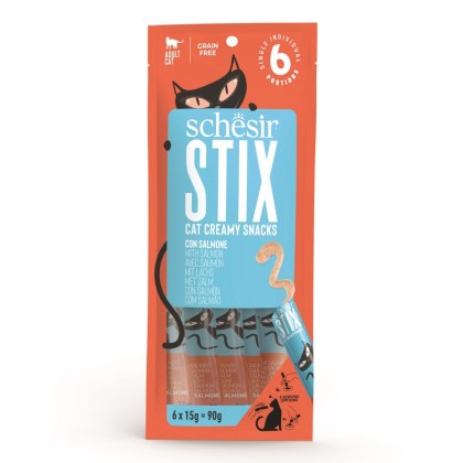 Schesir STIX smakołyki w kremie z łososiem 6x15g