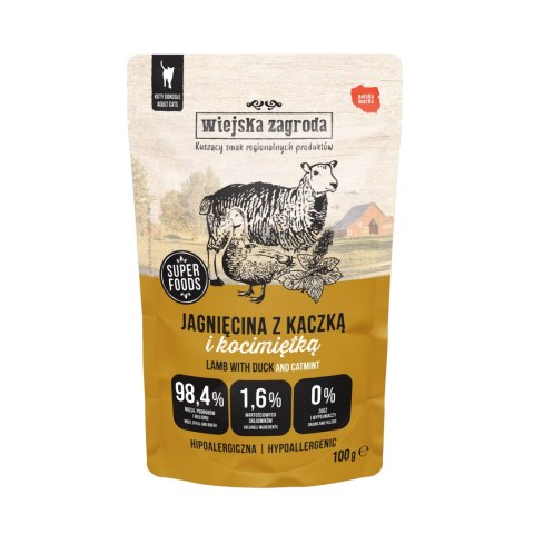Wiejska Zagroda superfoods karma mokra dla kota jagnięcina z kaczką i kocimiętką 100g