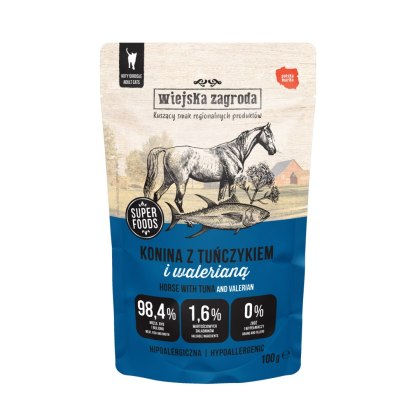 Wiejska Zagroda superfoods karma mokra dla kota konina z tuńczykiem i walerianą 100g