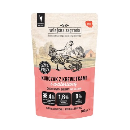 Wiejska Zagroda superfoods karma mokra dla kota kurczak z krewetkami i walerianą 100g
