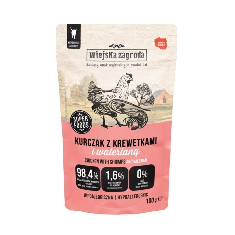 Wiejska Zagroda superfoods karma mokra dla kota kurczak z krewetkami i walerianą 100g