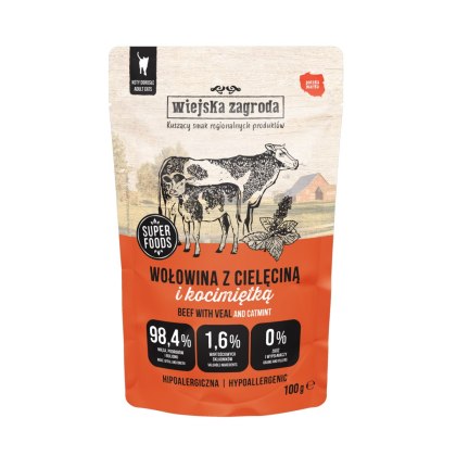 Wiejska Zagroda superfoods karma mokra dla kota wołowina z cielęciną i kocimiętką 100g